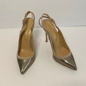 Sergio Rossi Two Tone Suede Stiletto Slingbacks Pumps Metallic & Beige 38 Italy